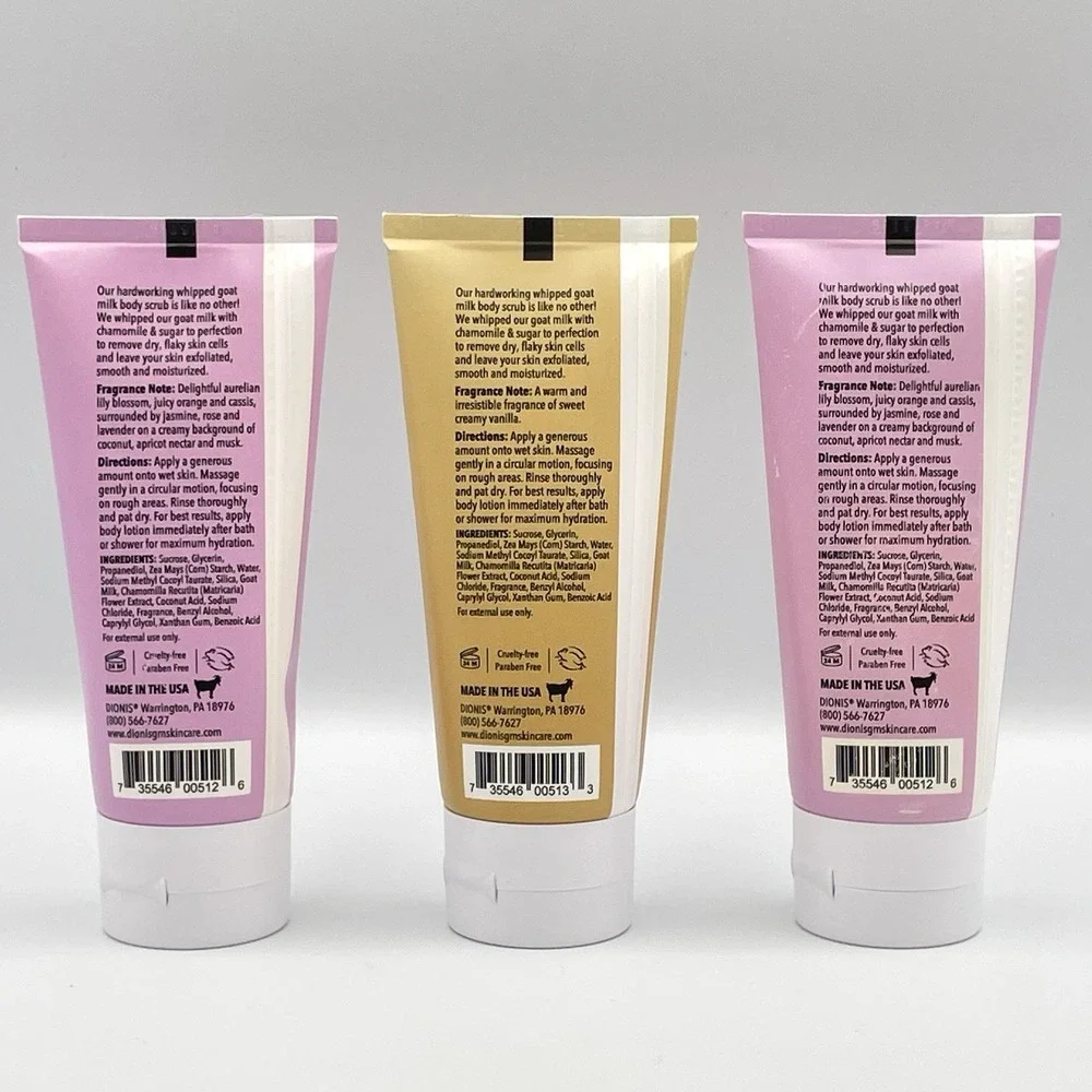 Dionis Goat Milk Whipped Body Scrub Set Of 3 Vanilla‎ Bean Lavender Blossom New
